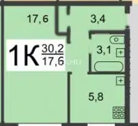 Продаётся 1-комнатная квартира, 30.2 м²