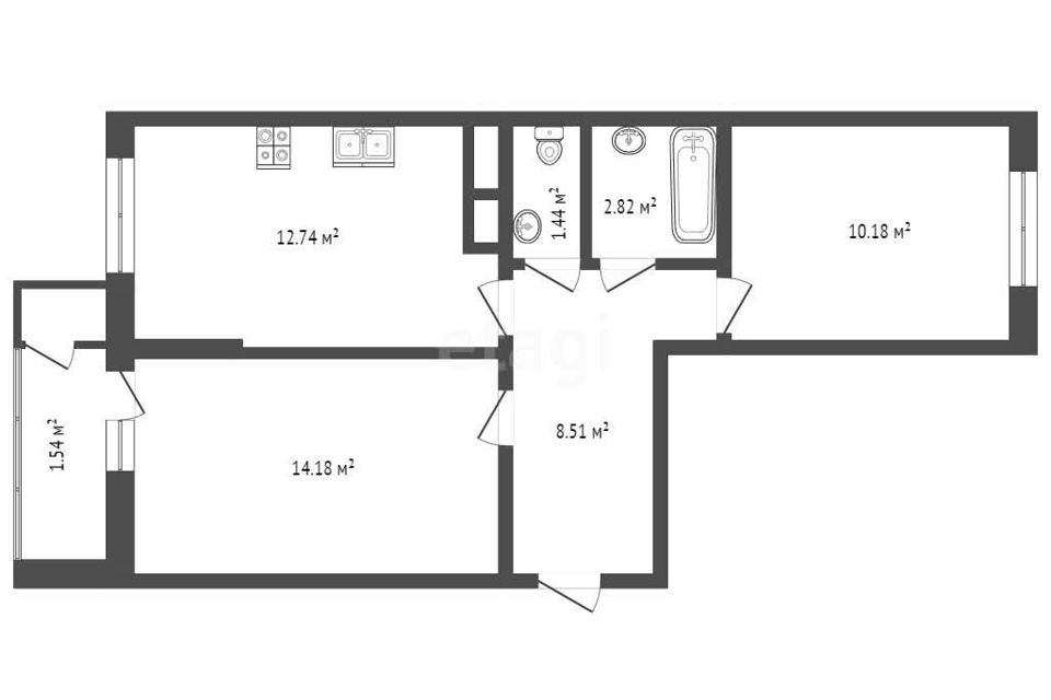 Продаётся 2-комнатная квартира, 51.4 м²