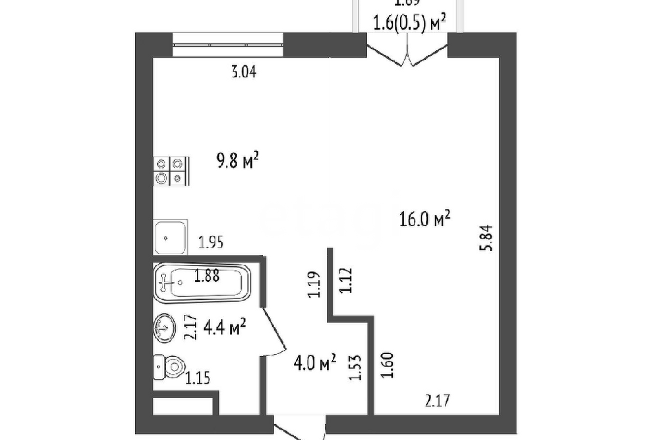 Продаётся 1-комнатная квартира, 33.8 м²