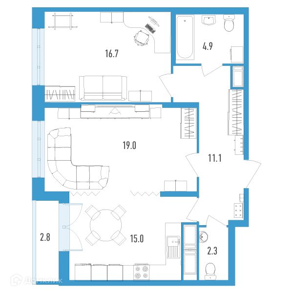 Продаётся 2-комнатная квартира, 70.4 м²