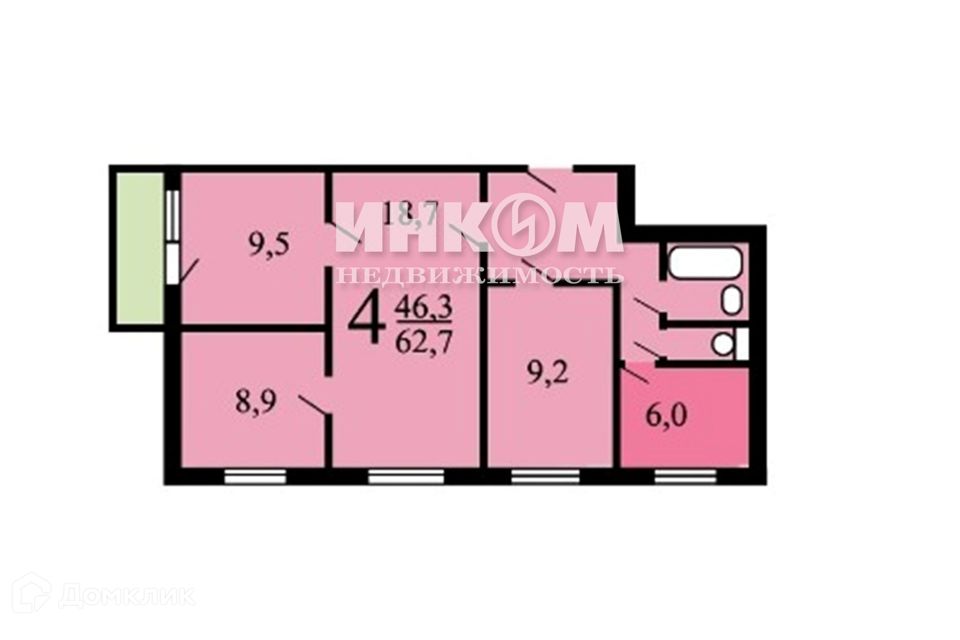 Продаётся 4-комнатная квартира, 62.7 м²
