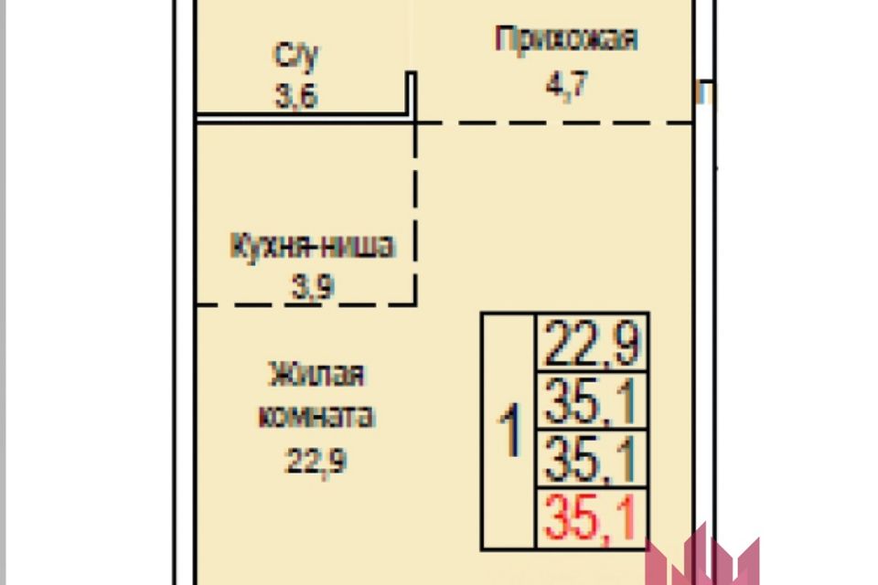 Продаётся 1-комнатная квартира, 35.1 м²