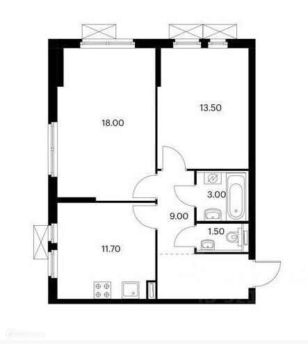Продаётся 2-комнатная квартира, 56.7 м²
