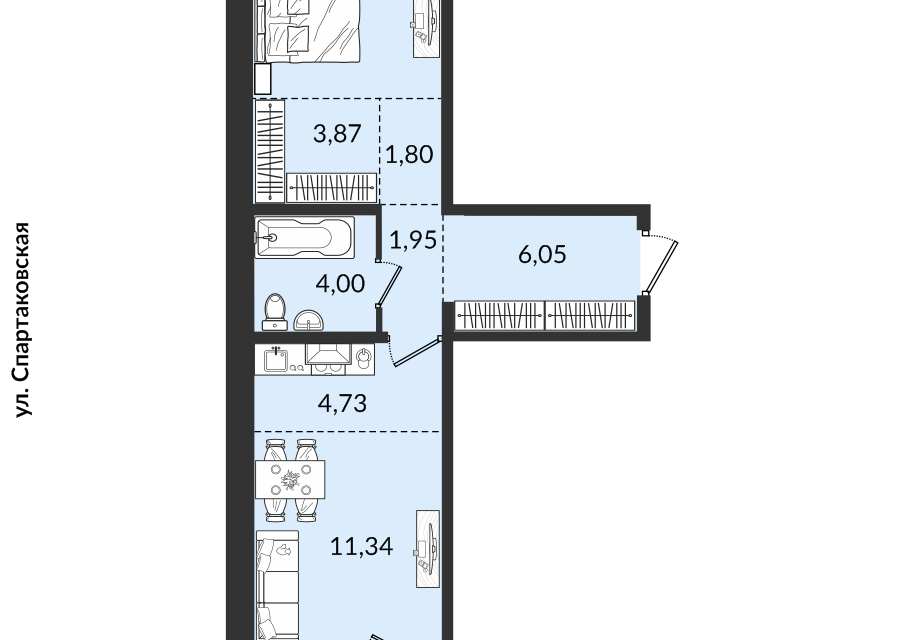 Продаётся 2-комнатная квартира, 51.1 м²