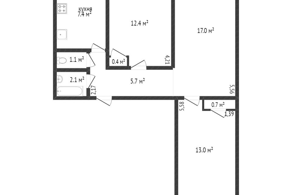 Продаётся 3-комнатная квартира, 63.3 м²