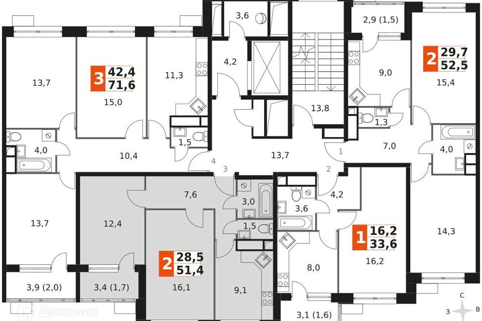 Продаётся 2-комнатная квартира, 51.4 м²