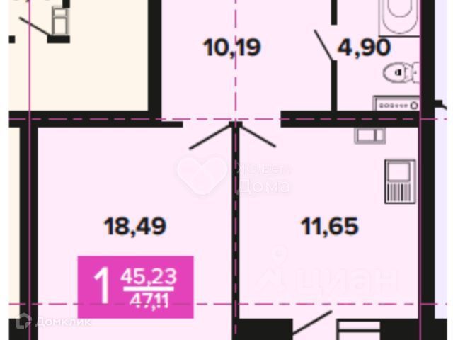Продаётся 1-комнатная квартира, 44.1 м²
