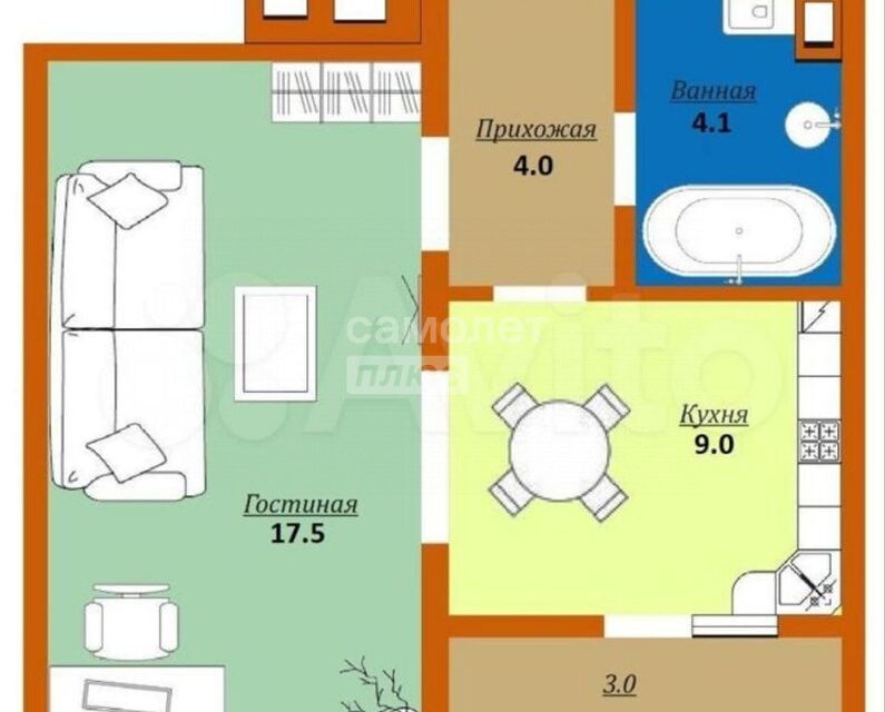 Продаётся 1-комнатная квартира, 38 м²