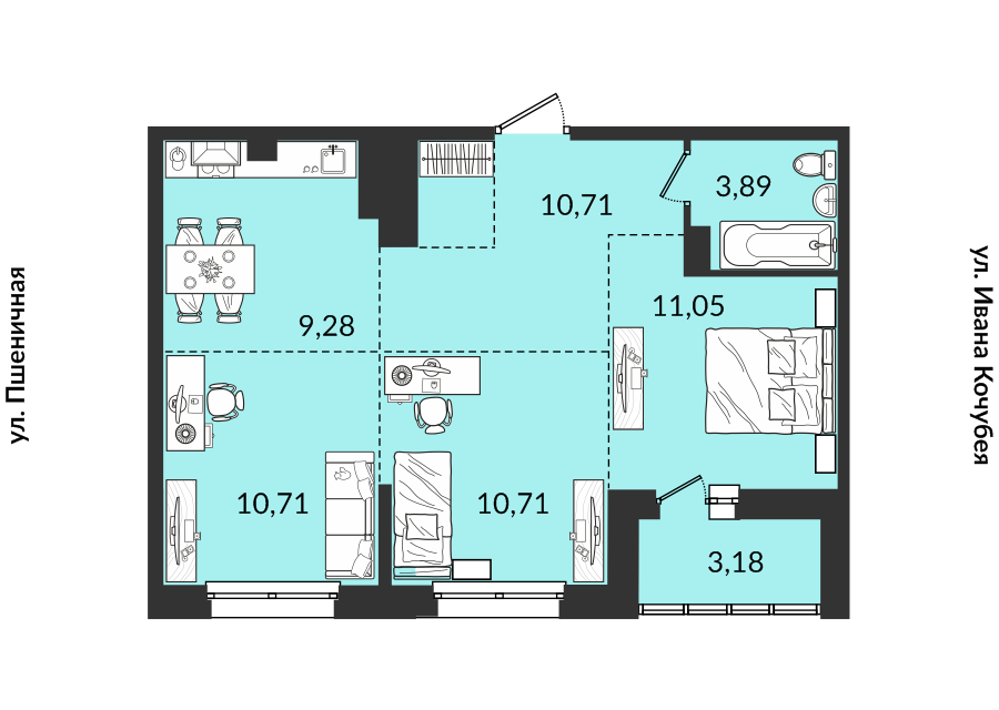 Продаётся 3-комнатная квартира, 59.53 м²