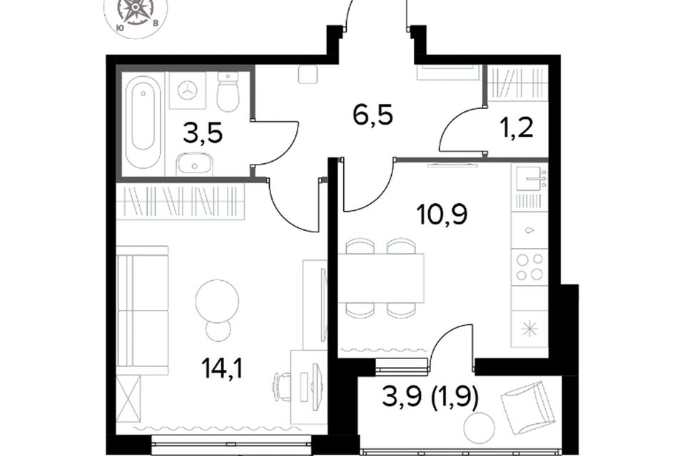 Продаётся 1-комнатная квартира, 38.1 м²