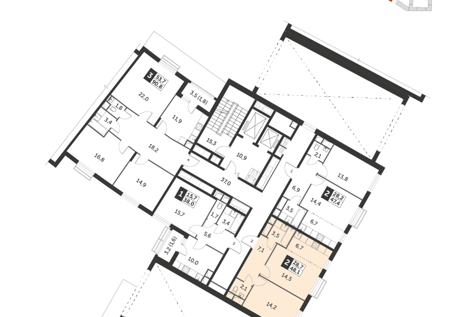 Продаётся 2-комнатная квартира, 48.1 м²