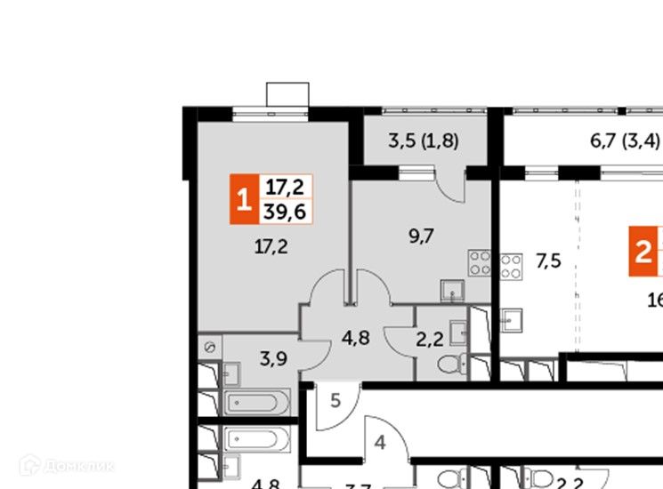 Продаётся 1-комнатная квартира, 39.6 м²