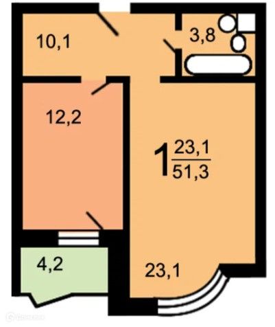 Продаётся 1-комнатная квартира, 50 м²