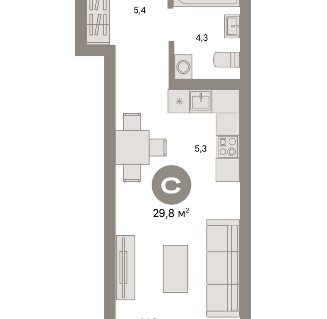 Продаётся студия, 29.8 м²