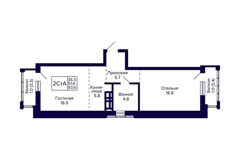 Продаётся студия, 53.6 м²
