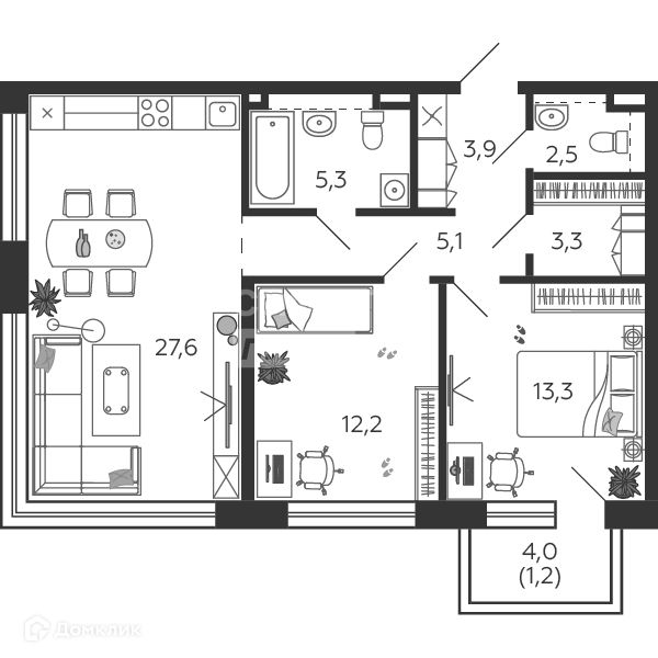 Продаётся 2-комнатная квартира, 74.3 м²