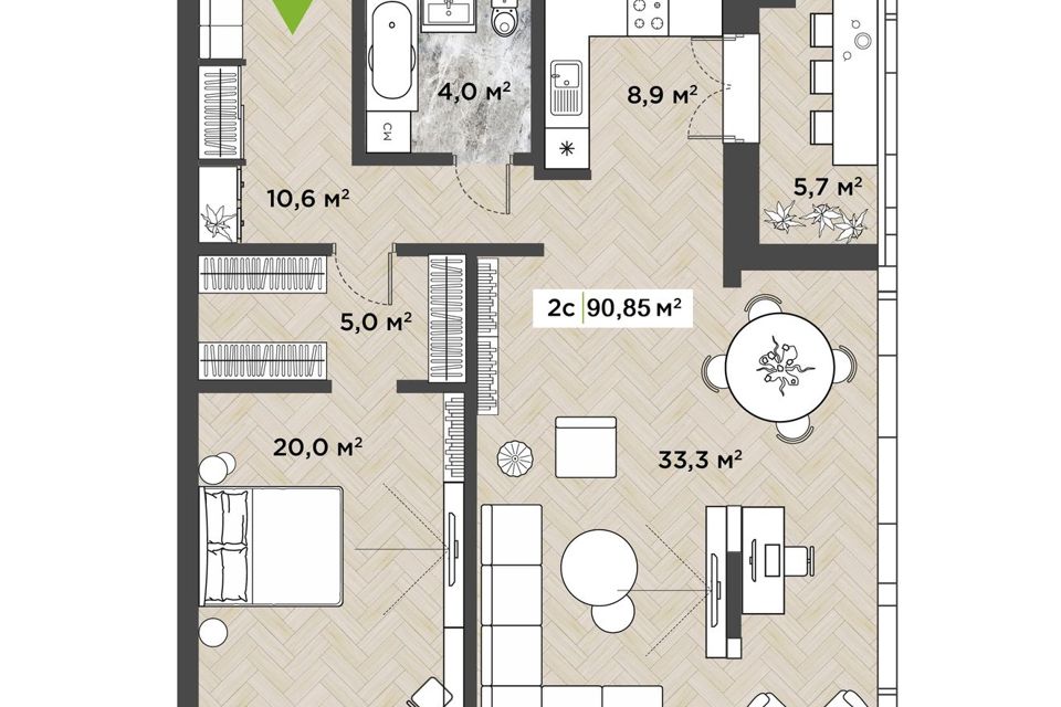 Продаётся 2-комнатная квартира, 93.7 м²