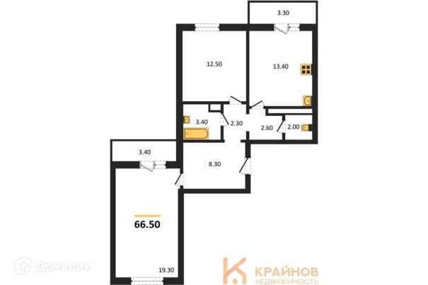 Продаётся 2-комнатная квартира, 66.5 м²
