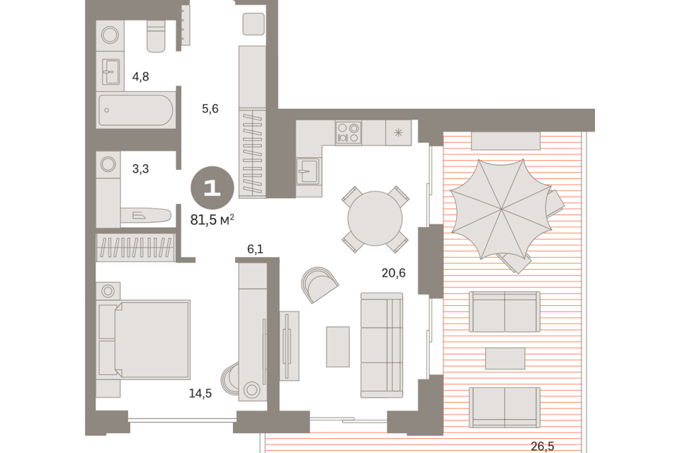 Продаётся 1-комнатная квартира, 85.49 м²