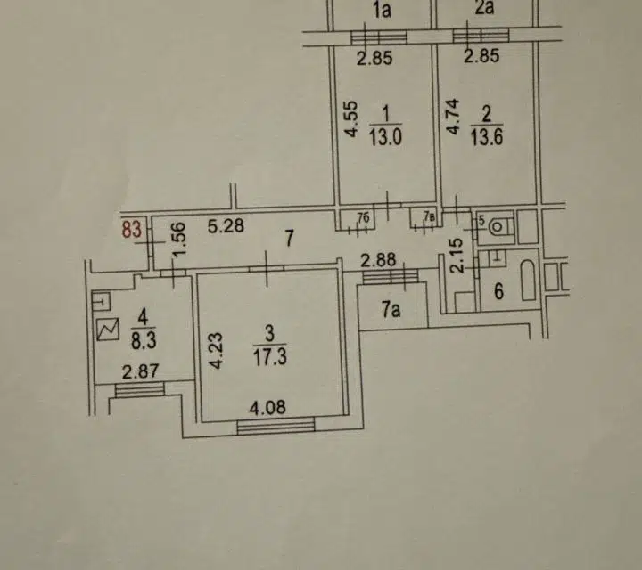 Продаётся 3-комнатная квартира, 77 м²