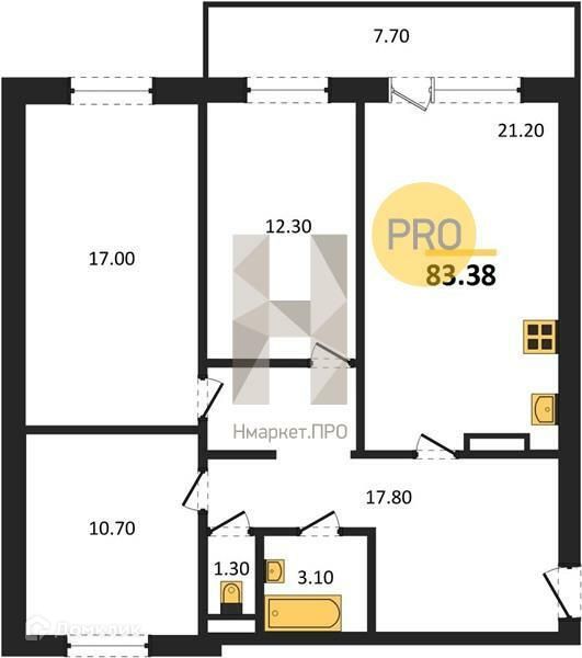 Продаётся 4-комнатная квартира, 83 м²