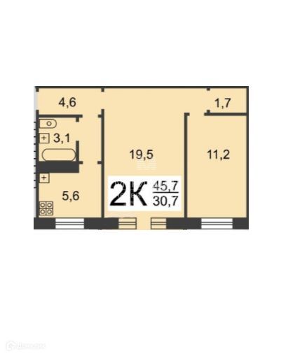 Продаётся 2-комнатная квартира, 45.3 м²