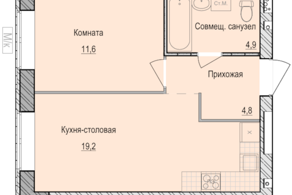Продаётся 1-комнатная квартира, 40.5 м²