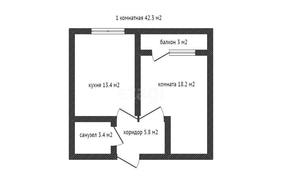 Продаётся 1-комнатная квартира, 40.9 м²