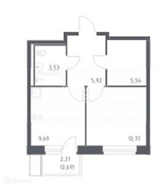 Продаётся 1-комнатная квартира, 36.09 м²