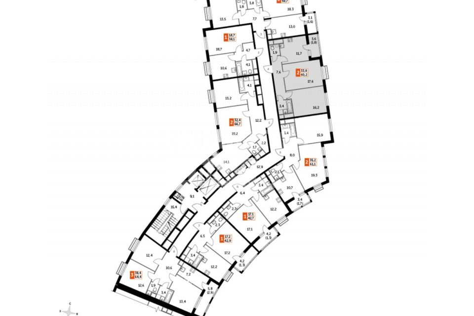 Продаётся 2-комнатная квартира, 60.2 м²