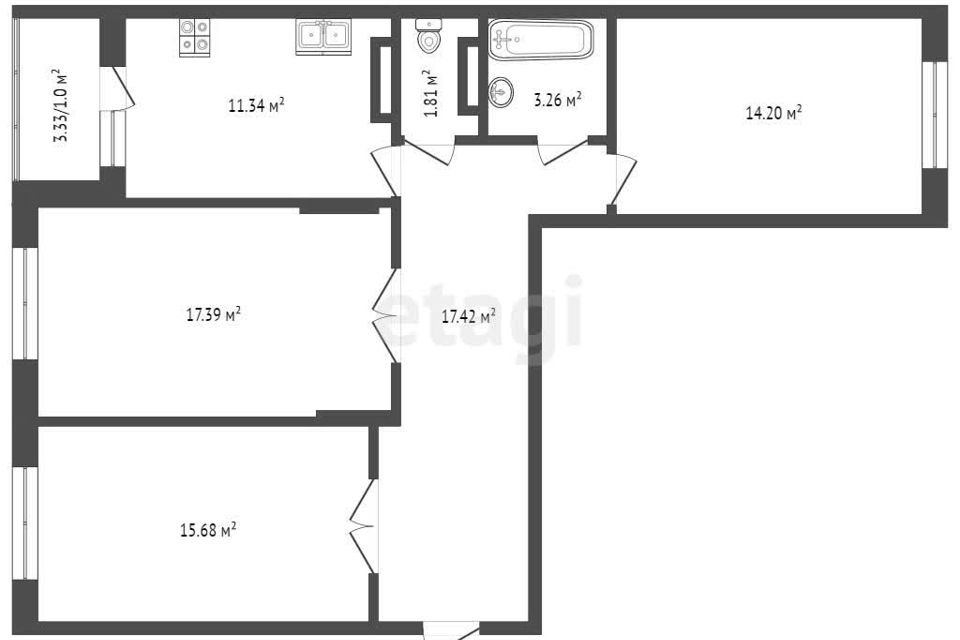 Продаётся 3-комнатная квартира, 80.7 м²