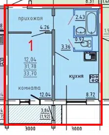 Продаётся 1-комнатная квартира, 33.7 м²