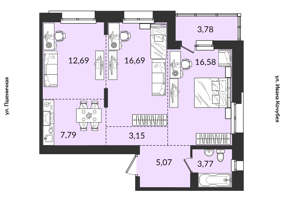 Продаётся 3-комнатная квартира, 69.52 м²