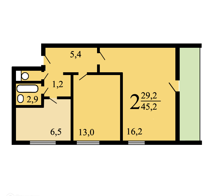Продаётся 2-комнатная квартира, 45.1 м²