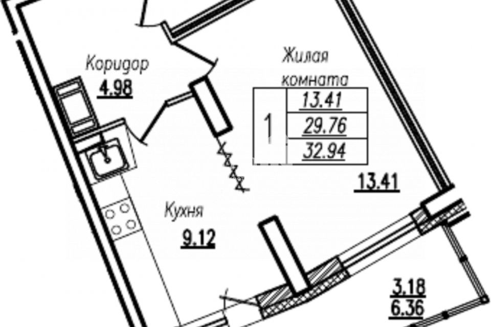 Продаётся 1-комнатная квартира, 29.22 м²