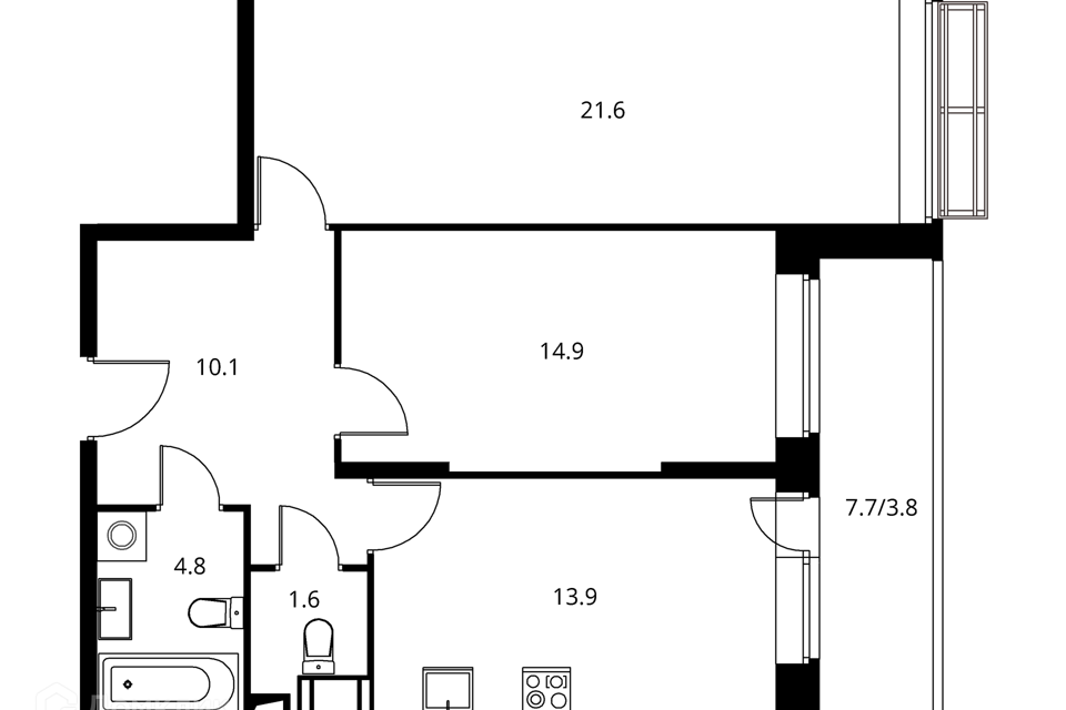 Продаётся 2-комнатная квартира, 70.63 м²