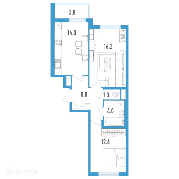 Продаётся 2-комнатная квартира, 58 м²