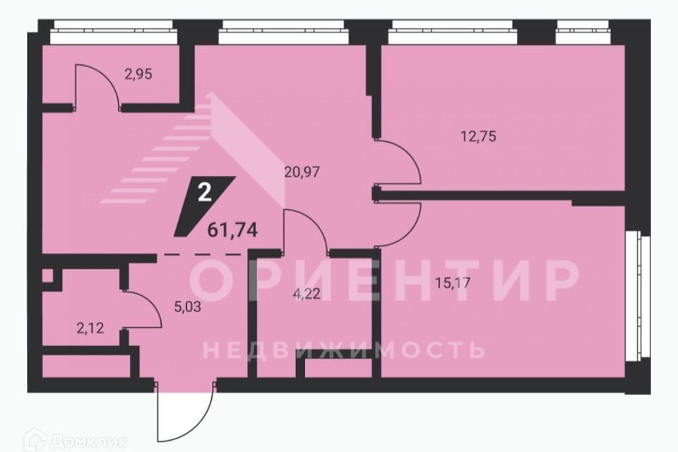 Продаётся 2-комнатная квартира, 62 м²
