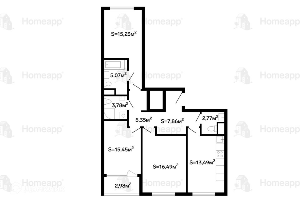 Продаётся 3-комнатная квартира, 82 м²