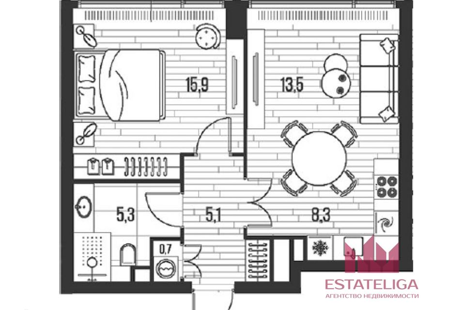 Продаётся 1-комнатная квартира, 49 м²