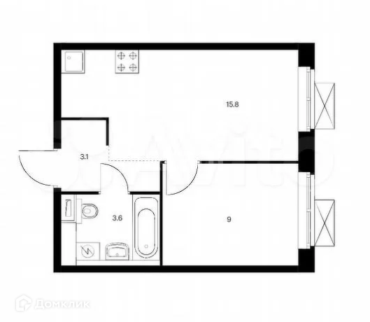 Продаётся 1-комнатная квартира, 32 м²