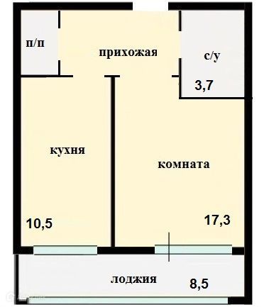 Продаётся 1-комнатная квартира, 42 м²