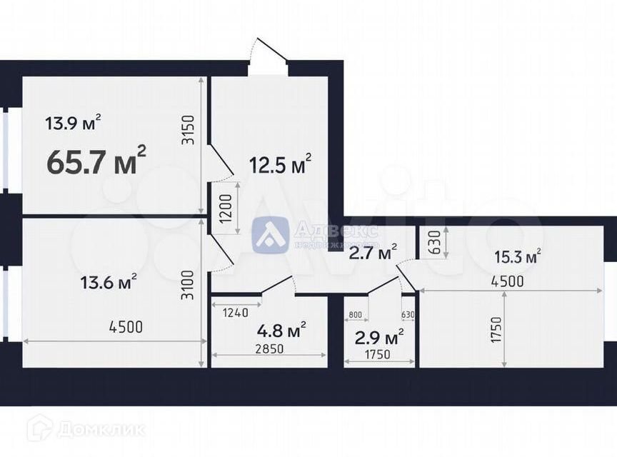 Продаётся 2-комнатная квартира, 66.4 м²