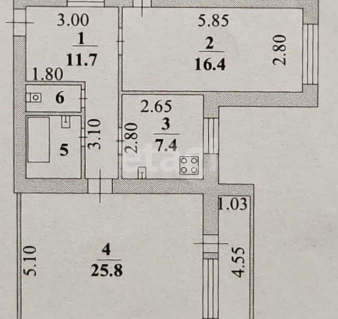 Продаётся 2-комнатная квартира, 66 м²