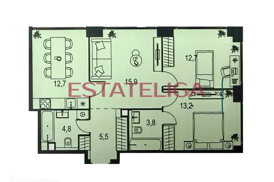 Продаётся 3-комнатная квартира, 66.6 м²