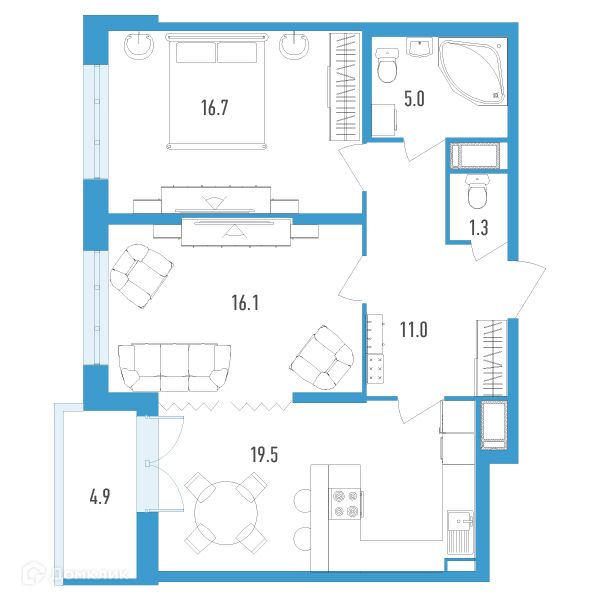 Продаётся 2-комнатная квартира, 72.1 м²