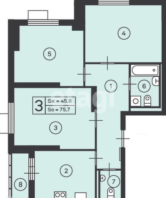 Продаётся 3-комнатная квартира, 75.7 м²