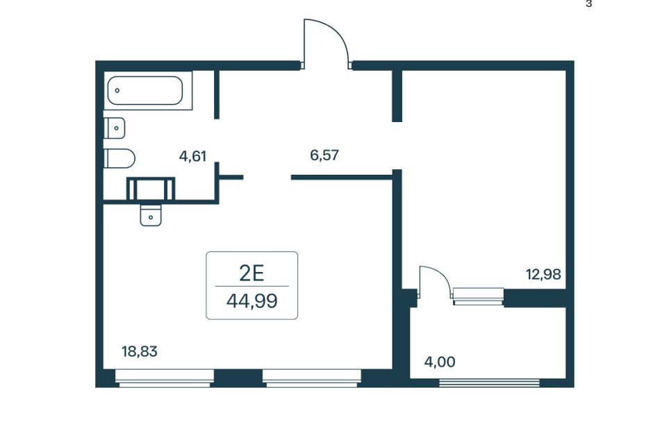 Продаётся 1-комнатная квартира, 43 м²