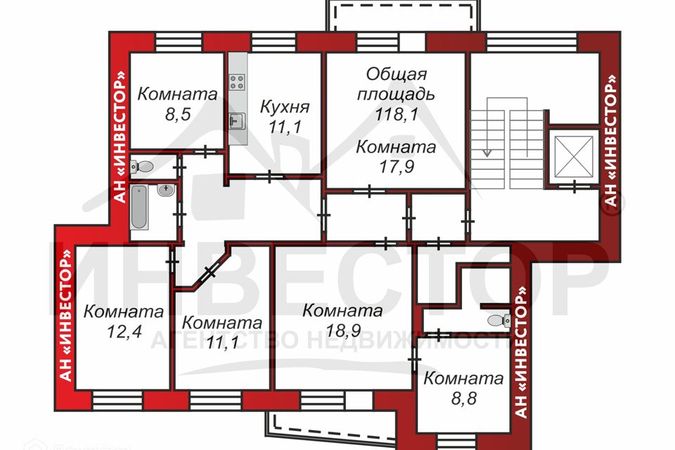 Продаётся 6-комнатная квартира, 118.1 м²