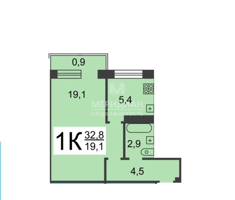 Продаётся 1-комнатная квартира, 32 м²